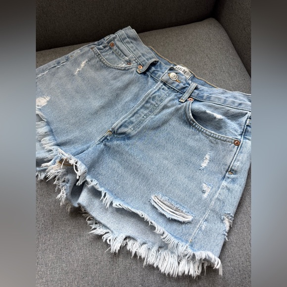 Agolde Women 26 PARKER Blue Distressed Denim Jean Shorts Button Fly All Cotton - Picture 3 of 9